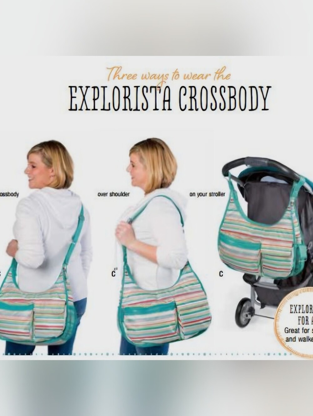 thirty-one Teal Striped Explorista Crossbody Sunny Stripe Baby Bag Multi-Use